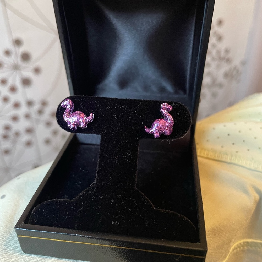Glitter dinosaur earrings- sterling silver posts